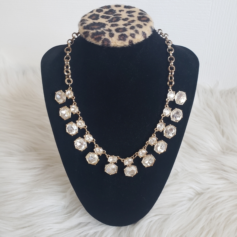 Crystal Clear & Gold Bib Statement Necklace